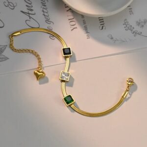 Bracelet chaine serpent avec 3 cristaux noir, vert et blanc colier pour femme prix shopa shopatn jumia amazon